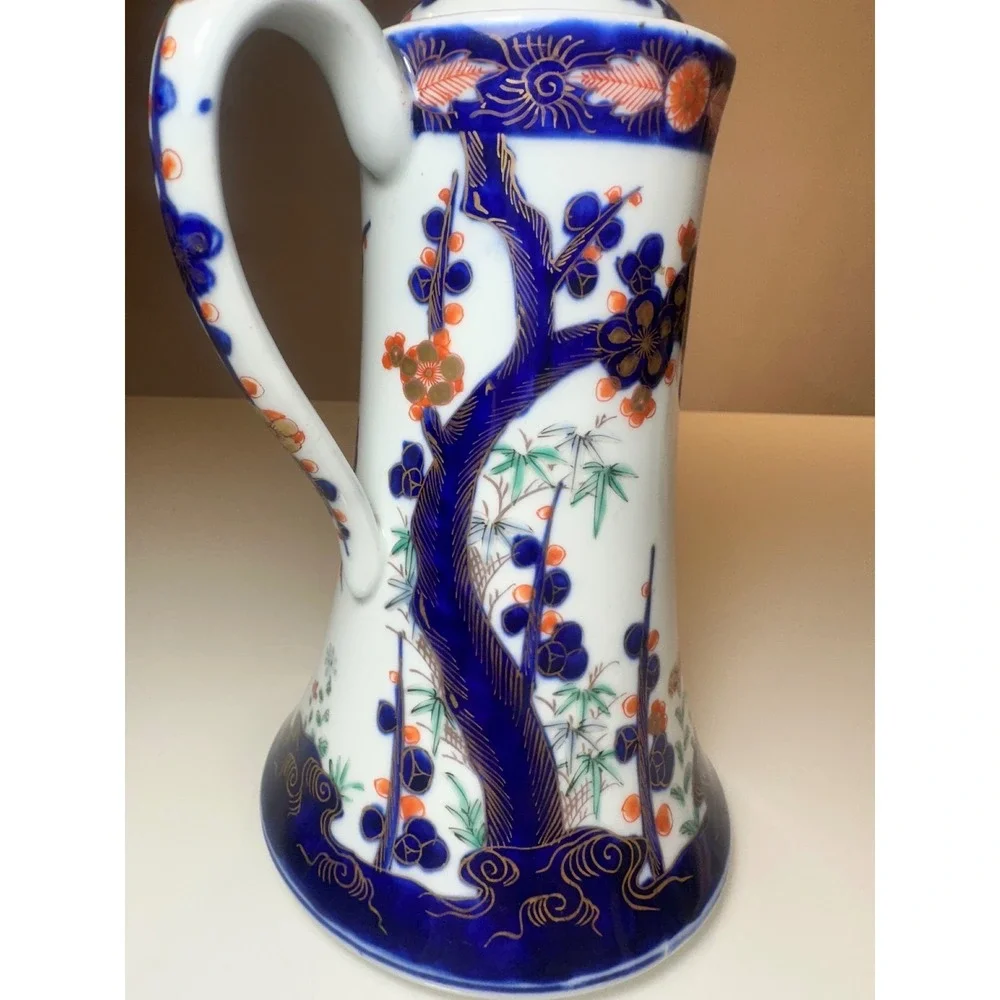 Antique Japanese Imari Porcelain Chocolate Pot Blue Orange Gold Hand Painted